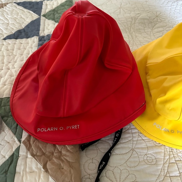 Polarn O. Pyret Yellow and Red Rain Hats - Picture 2 of 4